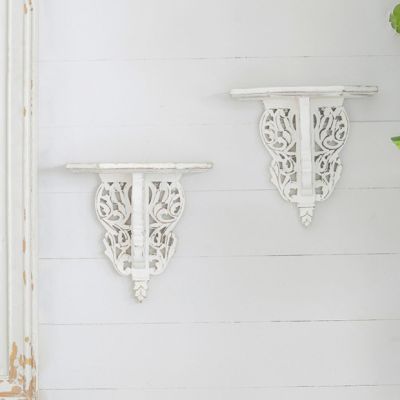 Rustic Carved Accent Shelf Set of 2