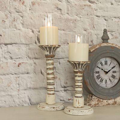 Rustic Chic Distressed Candle Holder Set of 2
