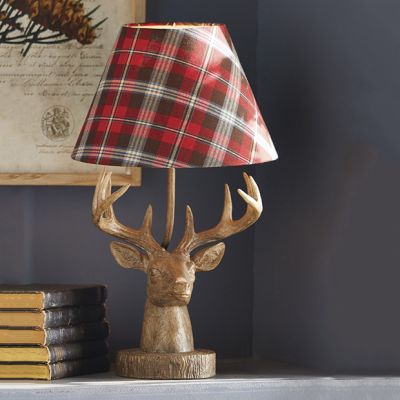 Rustic Deer Lamp With Plaid Shade
