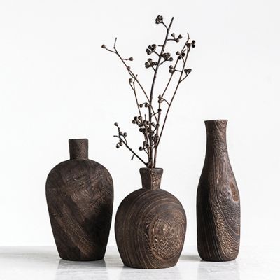 Rustic Farmhouse Paulownia Wood Vase Set of 3 