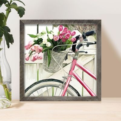 Rustic Framed Bike Pink Wall Art