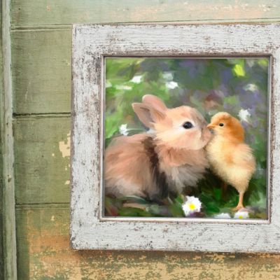 Rustic Framed Bunny With Chick Wall Art