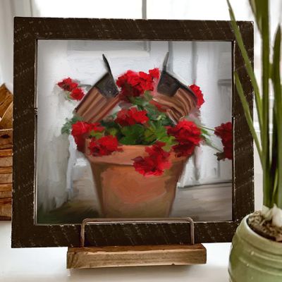 Rustic Framed Geraniums With Flags Wall Art