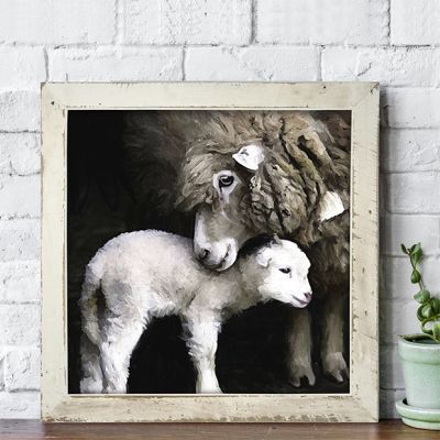 Rustic Framed New Born Sheep Wall Art