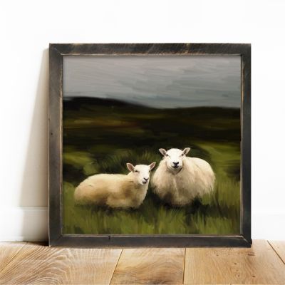 Rustic Framed Two Sheep In A Pasture