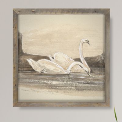 Rustic Framed Winter Swans Wall Art