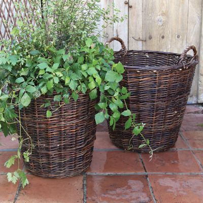 Rustic Handled Willow Basket Set of 2