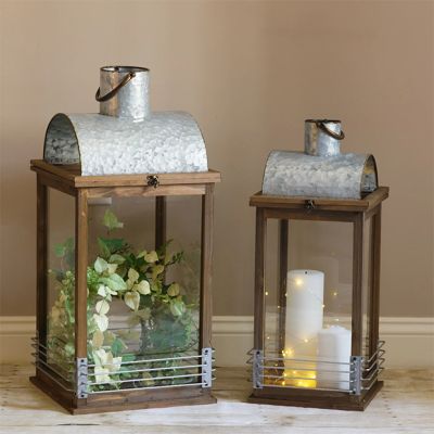 Rustic Industrial Domed Candle Lanterns Set of 2