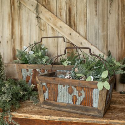 Rustic Metal And Wood Box With Handles Set of 2