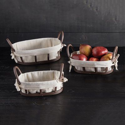 Rustic Metal Basket With Insert Set of 3