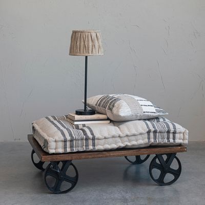 Rustic Ottoman On Casters With Cushion