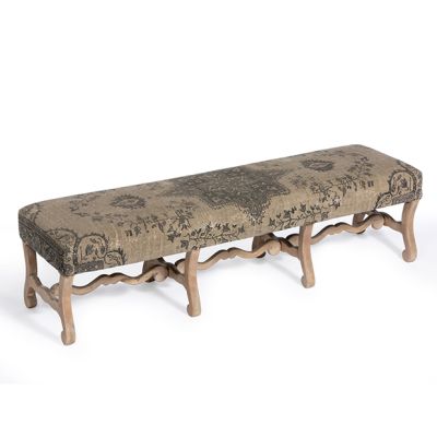 Rustic Printed Tapestry Upholstered Bench