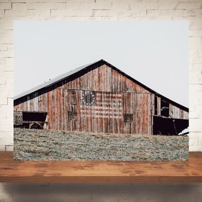 Rustic Red Barn With Painted Flag Print Wall Art