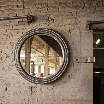 Rustic Round Metal Rim Mirror