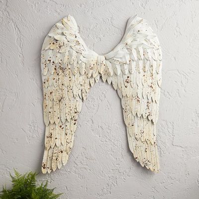 Rustic Textured Metal Angel Wings Wall Decor