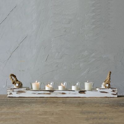 Rustic Tray With 5 Glass Votive Holders