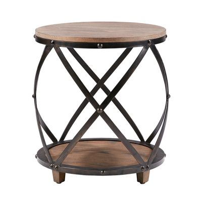 Rustic Wood and Metal Round Accent Table