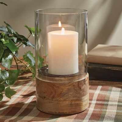 Rustic Wood Candleholder With Cylinder Glass
