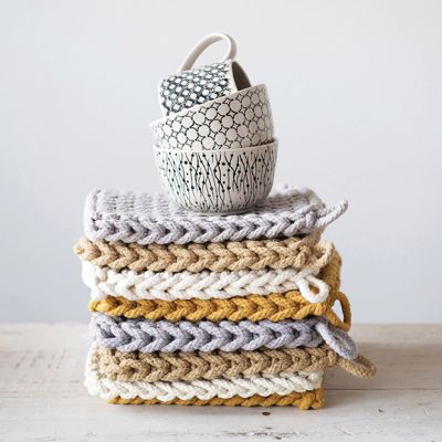 Sandstone Cotton Crocheted Pot Holder Set of 4