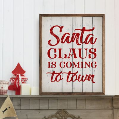 Santa Claus Is Coming To Town Whitewash Framed Sign