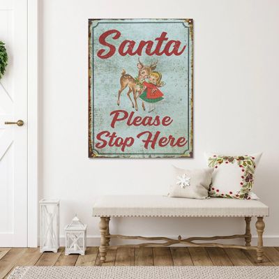 Santa Please Stop Here Canvas Wall Art