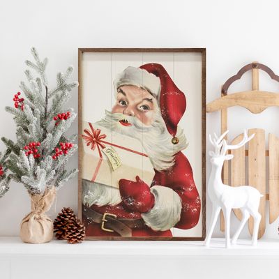 Santa With Delivery White Framed Wall Art