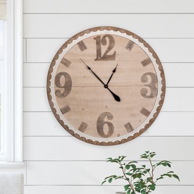 Scalloped Edge Round Wood Wall Clock