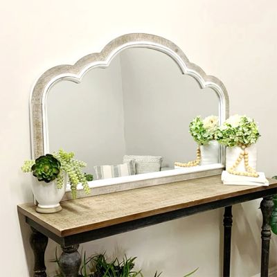 Scalloped Top Wood Wall Mirror