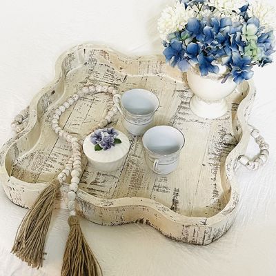 Scalloped Tray With Beaded Handles