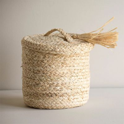 Seagrass and Raffia Wide Storage Basket With Lid