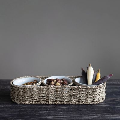 Seagrass Basket Container with Ceramic Bowls