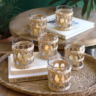 Seagrass Wrapped Glass Cup Set of 6