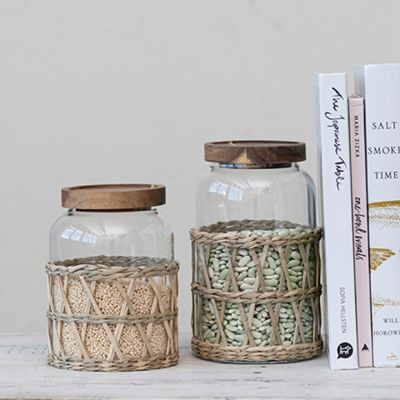 Seagrass Wrapped Storage Jar With Lid