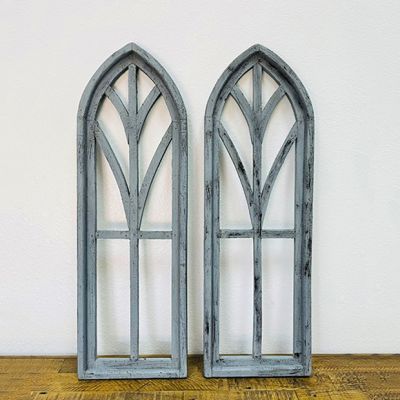 Set of 2 Arched Window Panes Wall Decor