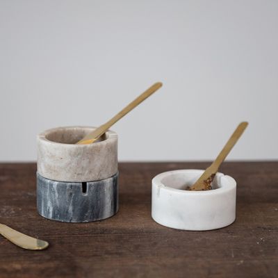 Set of Marble Condiment Bowls And Knives