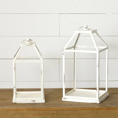 Simple and Chic Distressed Candle Lanterns Set of 2