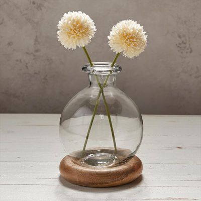 Simple Charms Glass Bud Vase with Wood Base