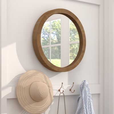 Simple Charms Wood Framed Round Wall Mirror