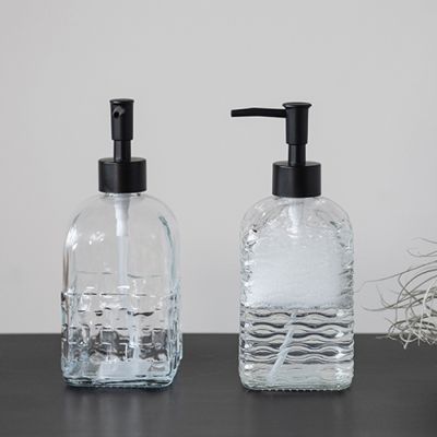 Simple Farmhouse Embossed Glass Soap Dispenser Set of 2