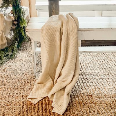 Simple Solid Knit Throw Blanket Ivory