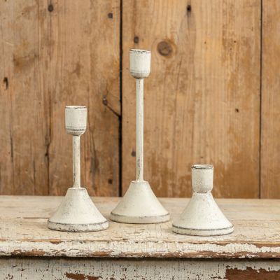 Simple White Metal Taper Candle Holder Set of 3