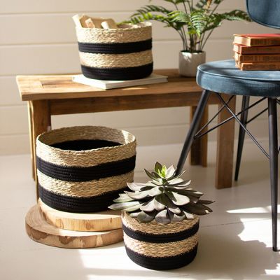 Simply Striped Round Seagrass Nesting Baskets Set of 3