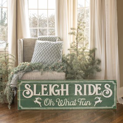 Sleigh Rides Rectangle Wood Sign