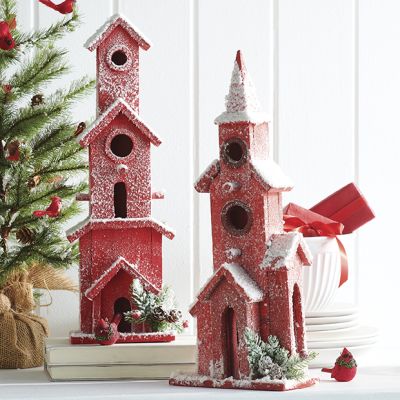 Snow Covered Holiday Bird House 19 Inch