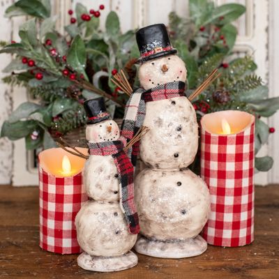 Snowman Figure With Plaid Scarf