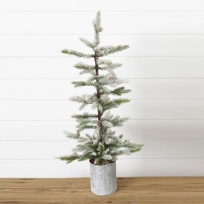 Snowy Faux Pine In Metal Pot 34 Inch