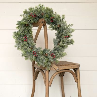 Snowy Holiday Pine and Berry Wreath