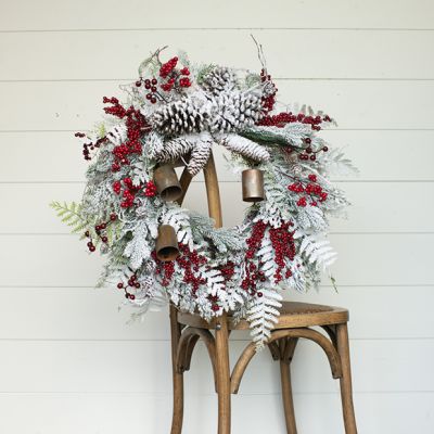 Snowy Holiday Wreath With Bells