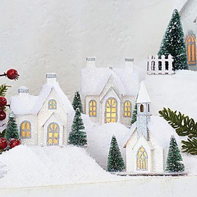 Snowy Village Lighted Ornament Set of 3