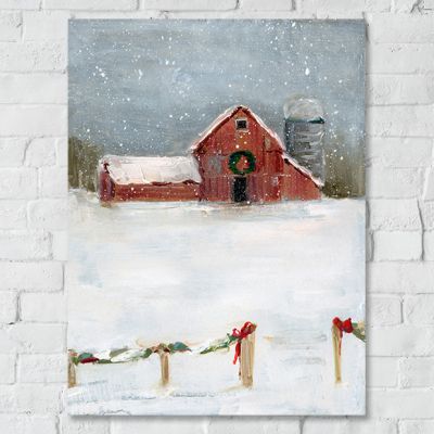 Snowy Winter Barn Scene Canvas Wall Art